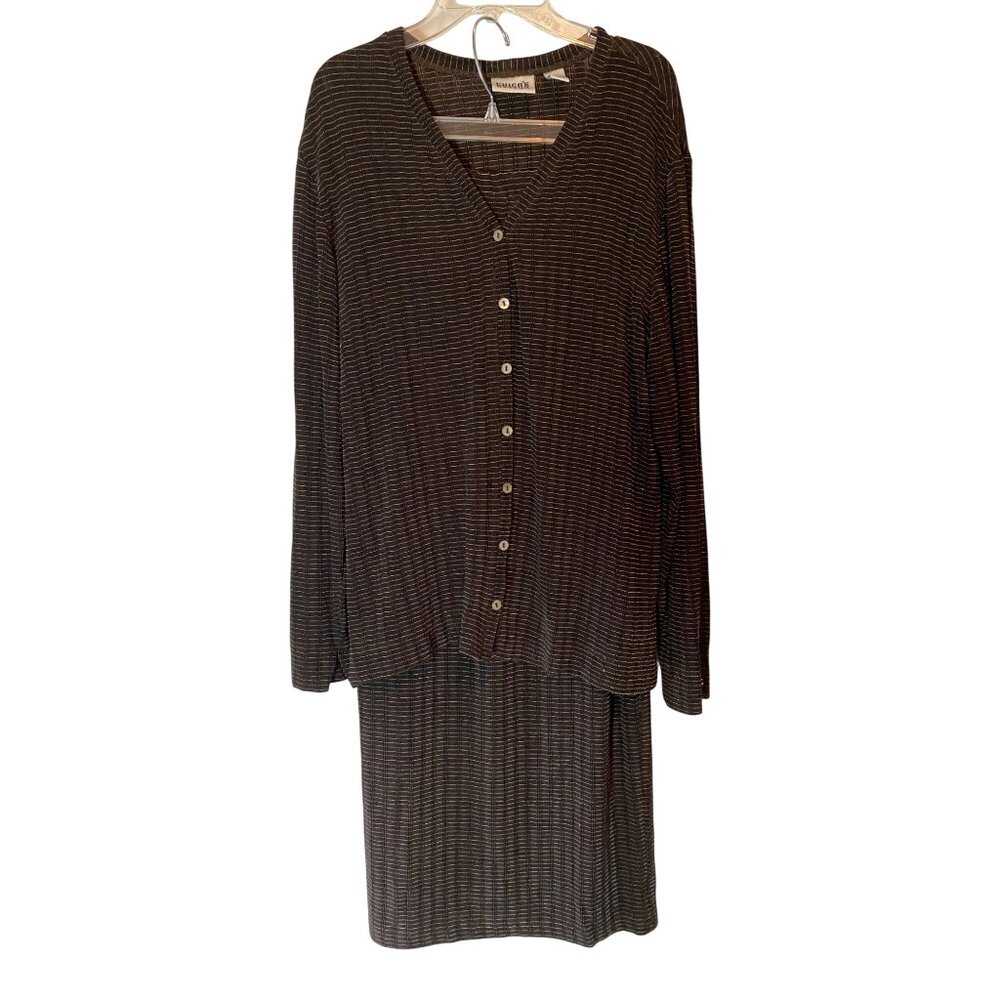Chico's Design Striped Button-Up Cardigan & Midi Skirt Set